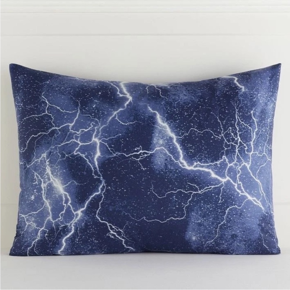 Pottery Barn Teen Storm Glow in the Dark Lightning Standard Pillow Shams Blue PB